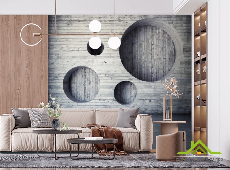 выбрать Фотообои Серая деревянная стена с кругами  на стіну