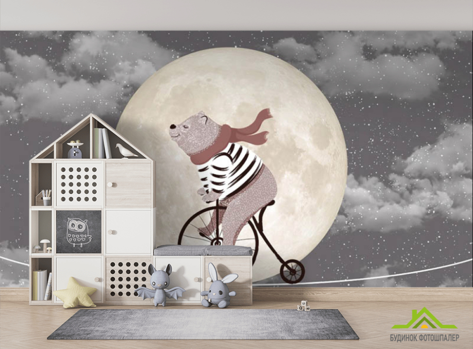 выбрать Фотошпалери Ведмедик на велосипеді Фотошпалери Little kids на стіну