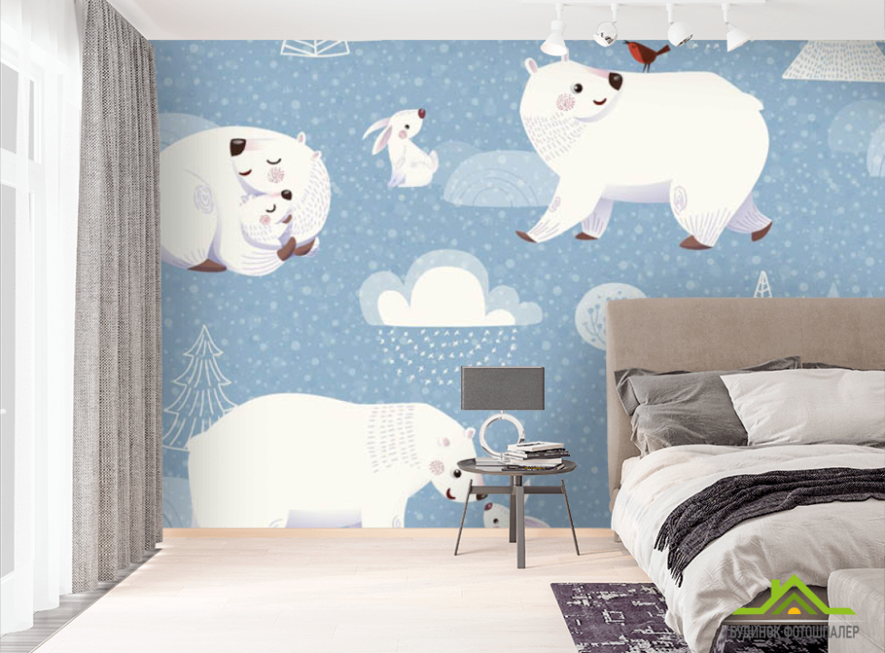 выбрать Фотошпалери білі ведмедики  на стіну