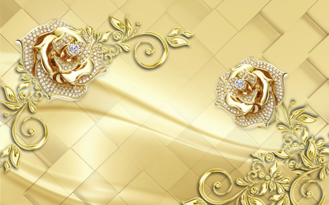 Фотообои  Золотые брошки на коричневом фоне