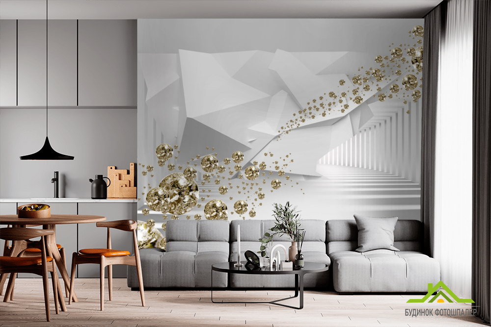 Фотообои тонель с золотыми камнями