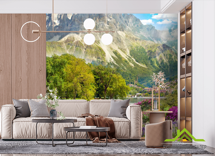 Фотошпалери велика гора над озером