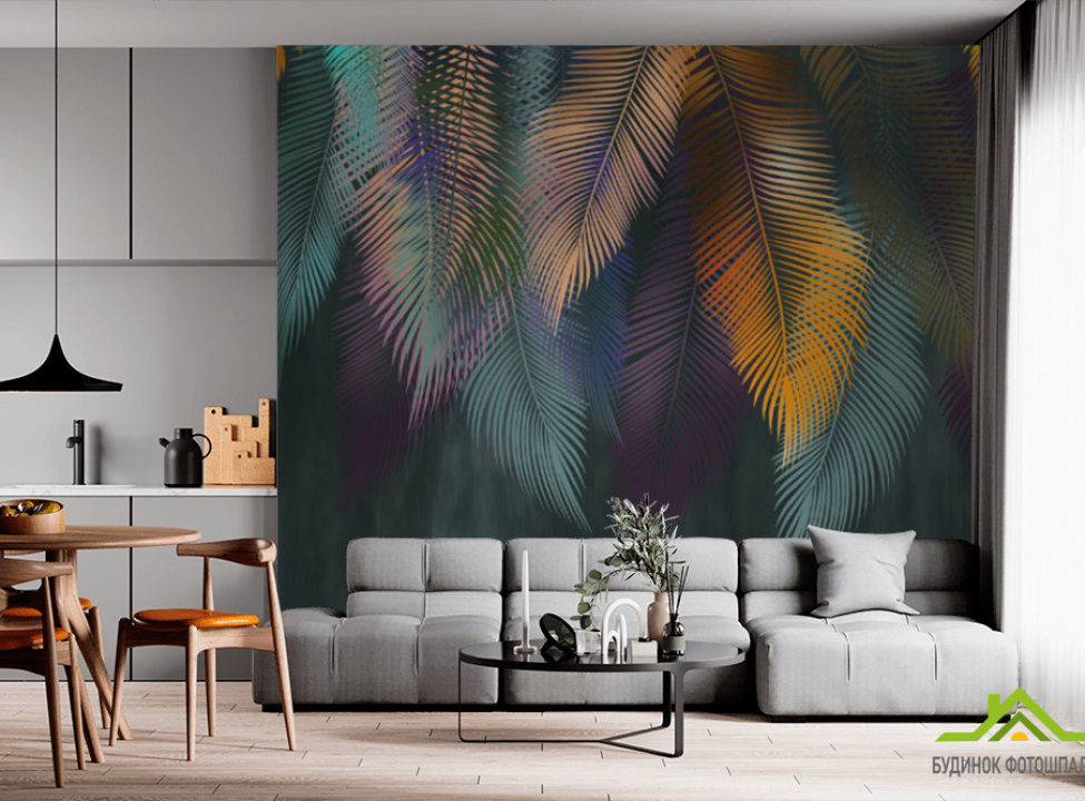 выбрать Фотообои яркие листья пальмы Фотообои Дизайнерские листья на стену