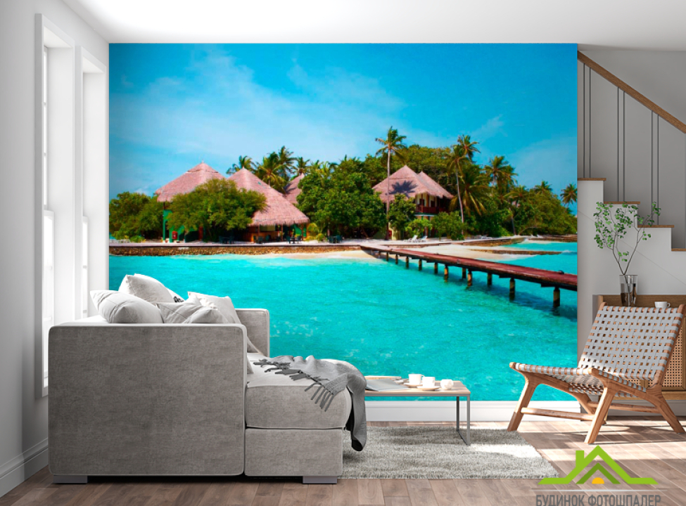 выбрать Фотошпалери Місток в бунгало Фотошпалери Море на стіну