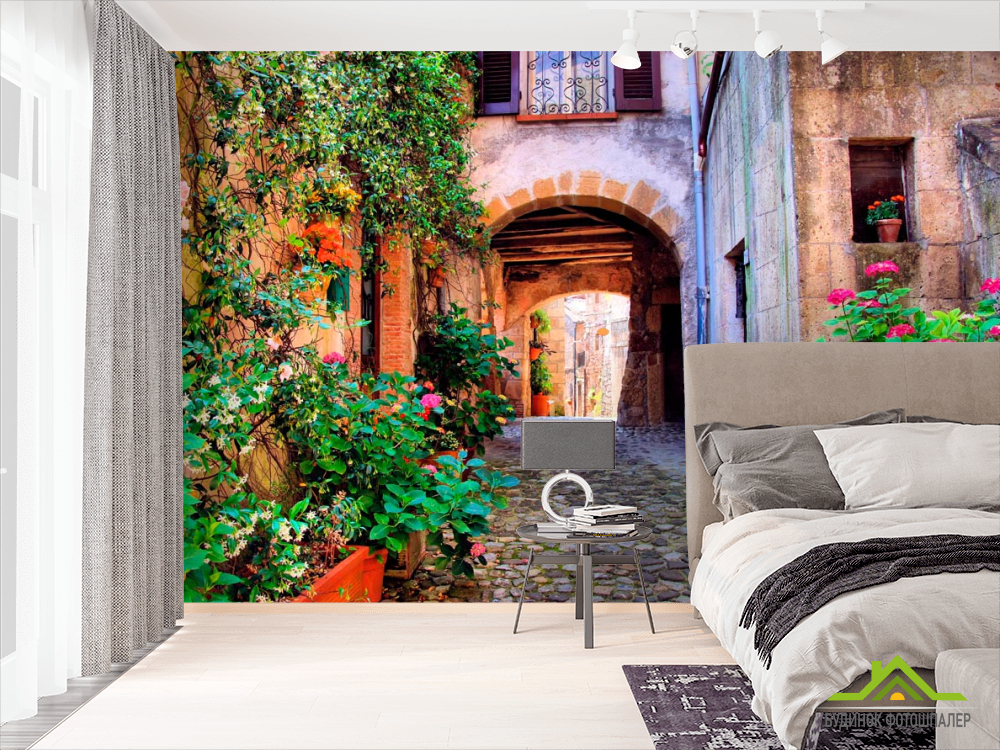 Фотошпалери Арочна вуличка з квітами