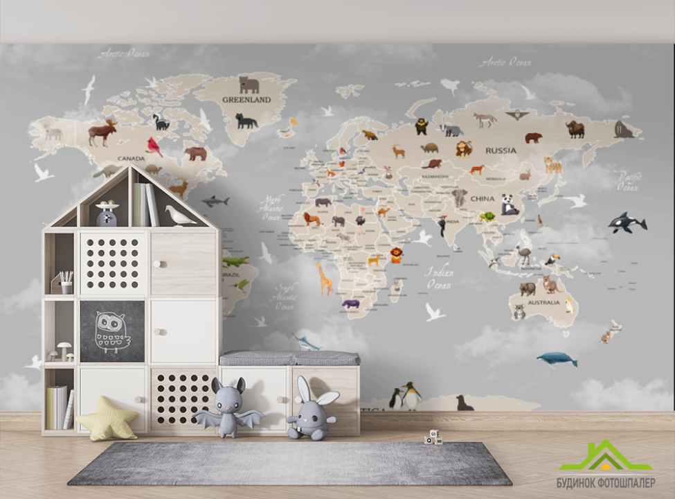 выбрать Фотообои Серая карта детская Фотообои в детскую на стену