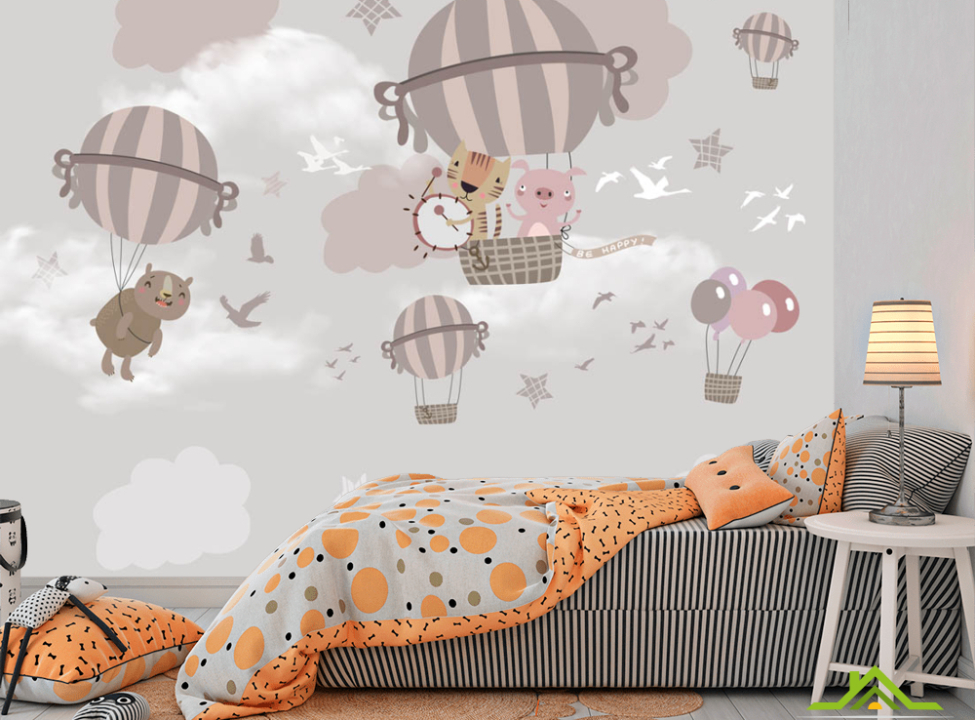 выбрать Фотообои Летящие звери на воздушных шарах Фотообои Little kids на стену