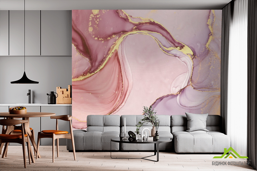 Фотообои розовый флюид золото