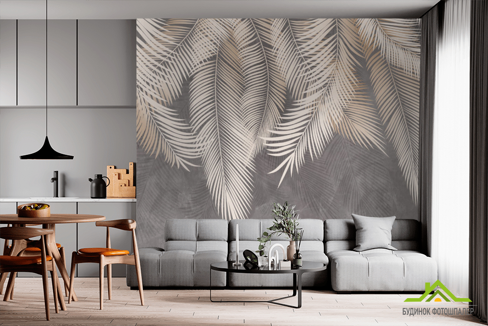 Фотошпалери сірі листя на стіну