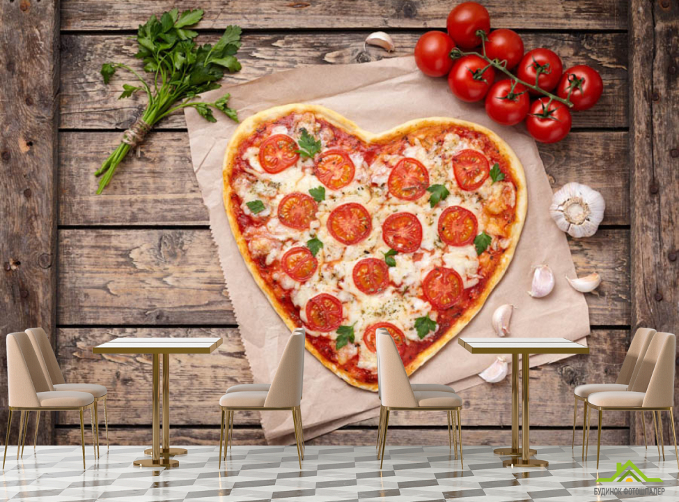 выбрать Фотошпалери Піца у вигляді серця Фотошпалери для кафе на стіну