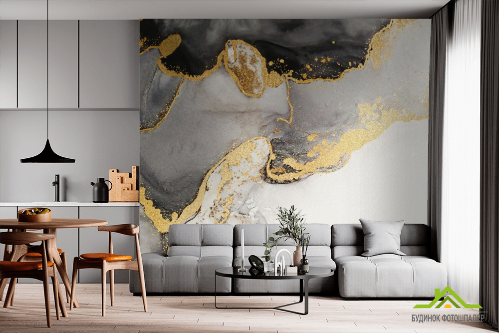 Фотообои чб флюид с золотом