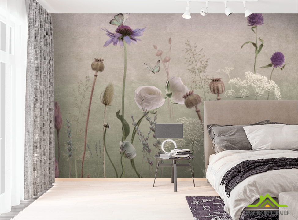 выбрать Фотошпалери польові дизайнерські квіти рожеві Фотошпалери Квіти на стіну