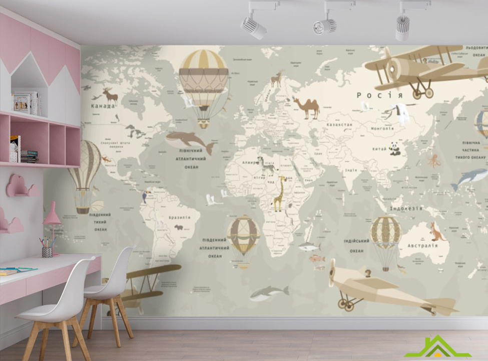 выбрать Фотообои Бежевая карта на украинском Фотообои в детскую на стену