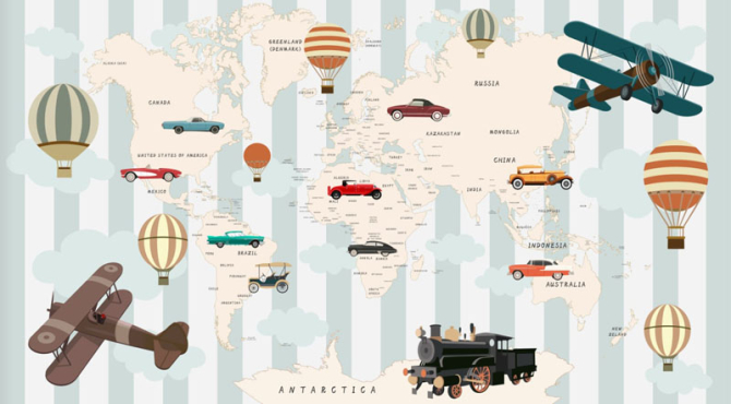 Фотошпалери Карта дитяча для хлопчика з машинами