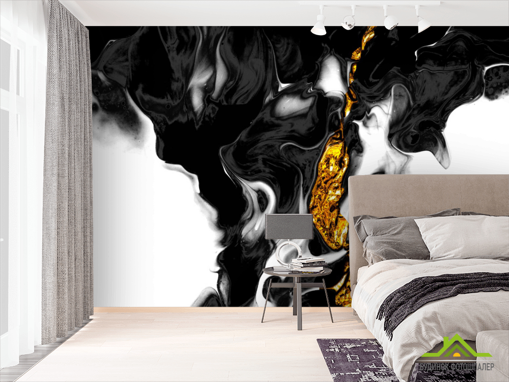 Фотошпалери Чорний флюїд з золотом