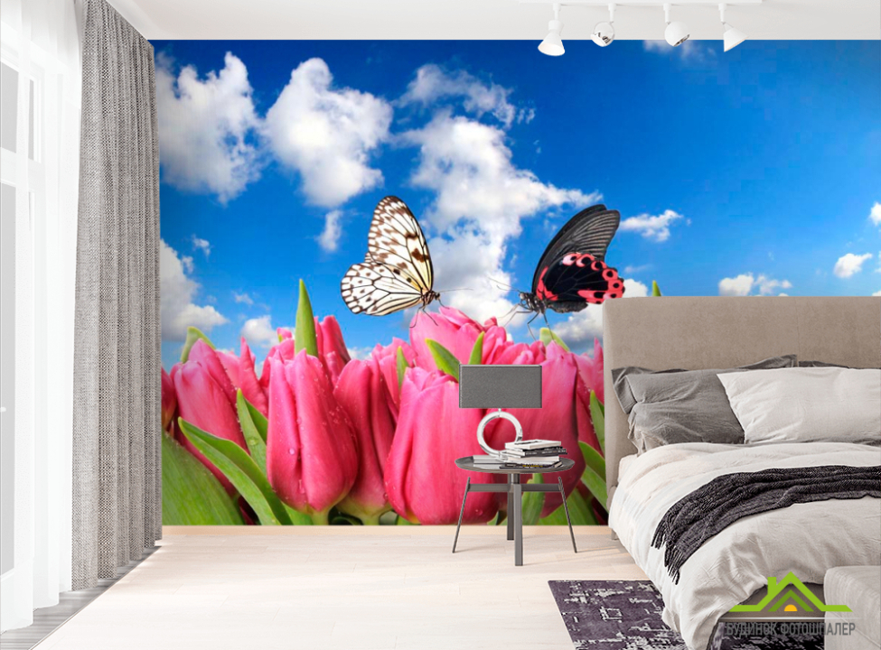 выбрать Фотошпалери Метелики і рожеві тюльпани Фотошпалери Тюльпани на стіну