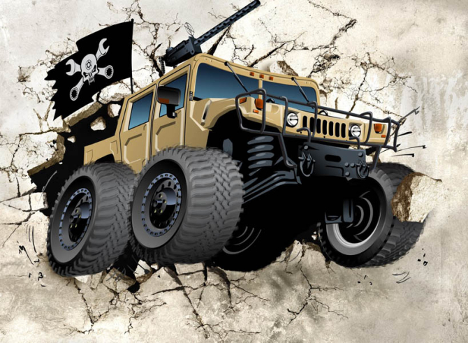 Фотошпалери 3Д машина і стіна