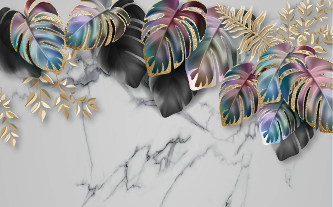 Фотообои Тропические листья на мраморе