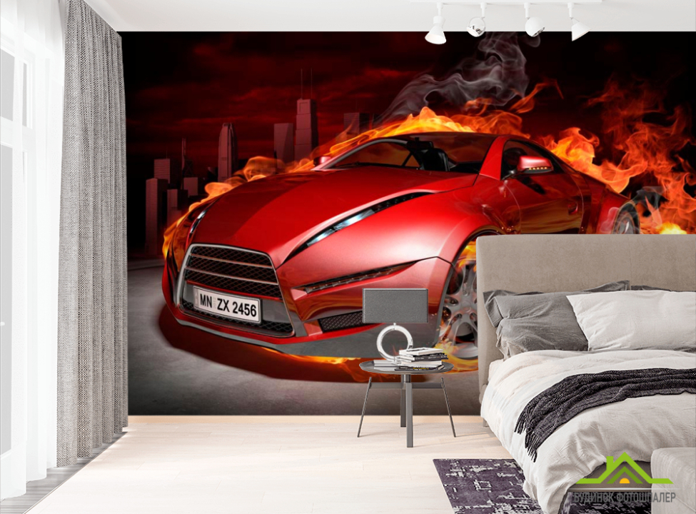 выбрать Фотошпалери Вогненний автомобіль Фотошпалери машини на стіну