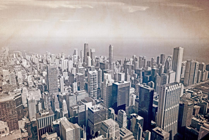 Фотообои мегаполис над океаном старая бумага