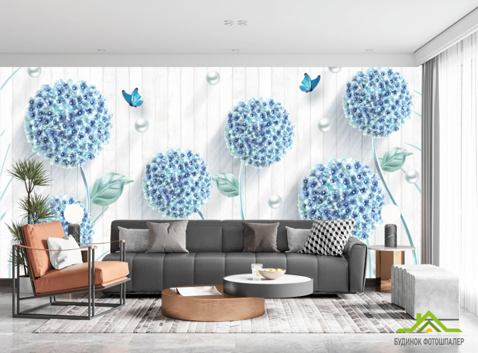 выбрать Фотообои 3d голубые одуванчики Фотообои Цветы на стену