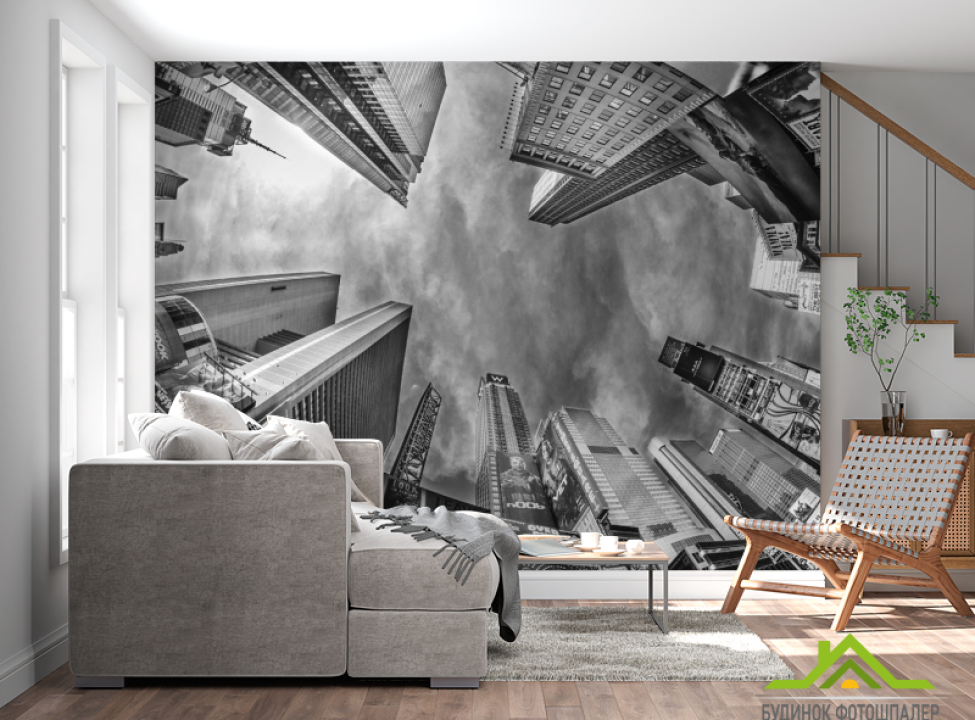 выбрать Фотошпалери верхівки хмарочосів сірі Фотошпалери Місто на стіну