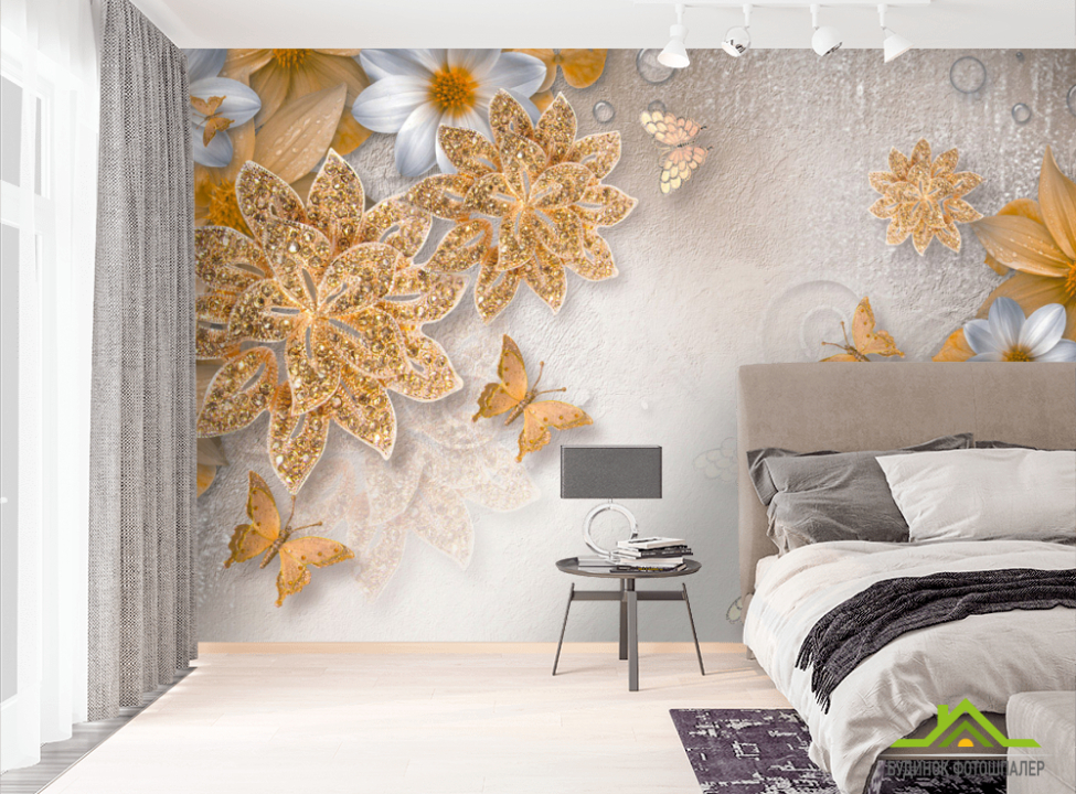 выбрать Фотошпалери Золоті брошки з візерунками Фотошпалери квіти 3d на стіну