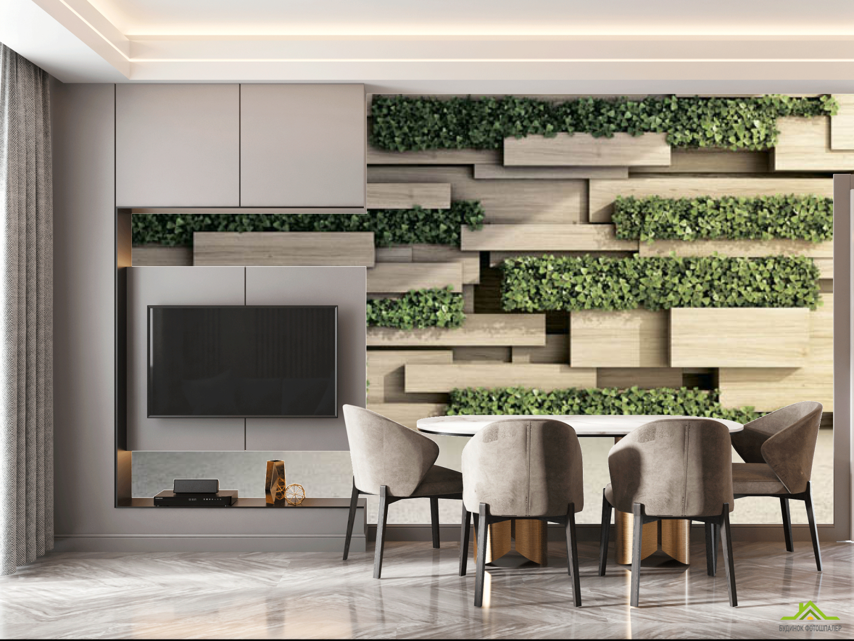 Фотошпалери 3Д стіна з зеленню