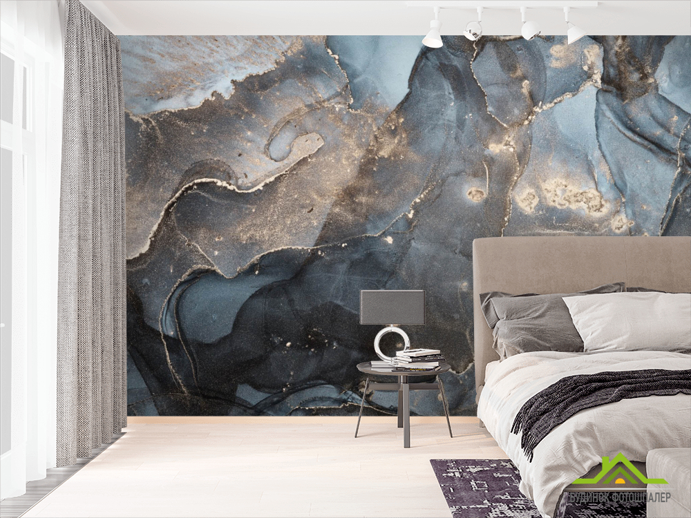 Фотошпалери Сірий Fluid art з золотом