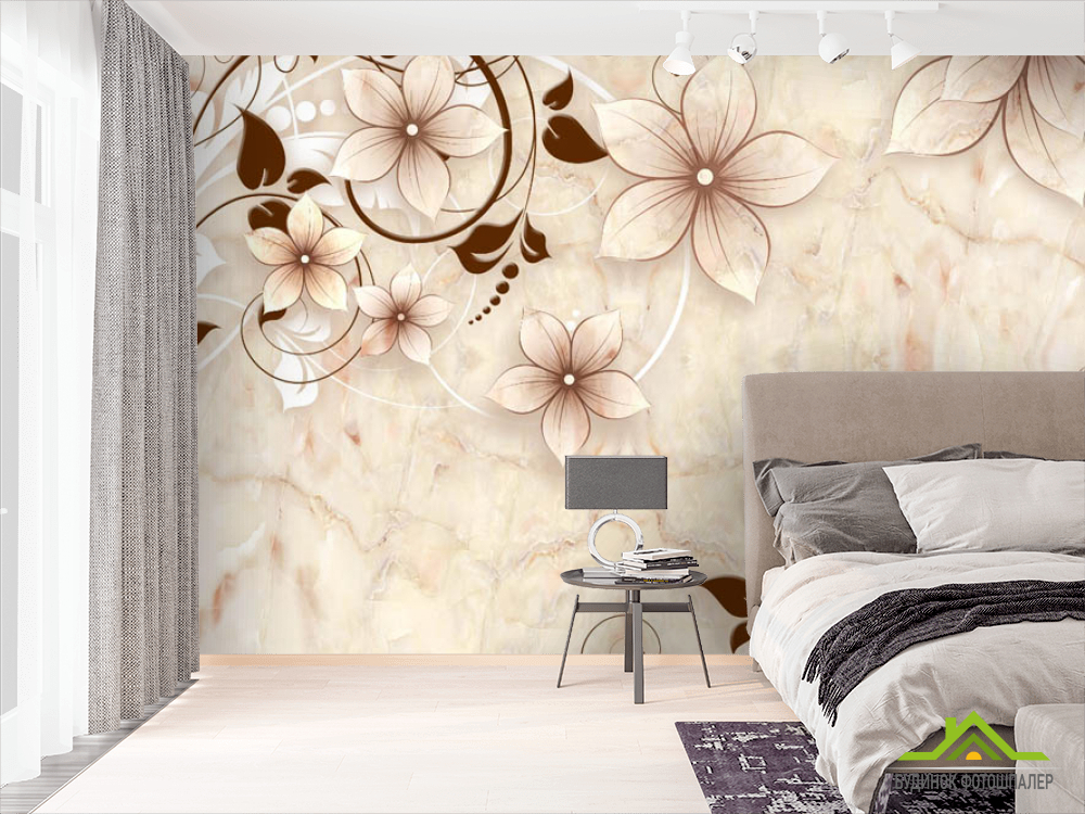 Фотошпалери квіти на тлі мармуру