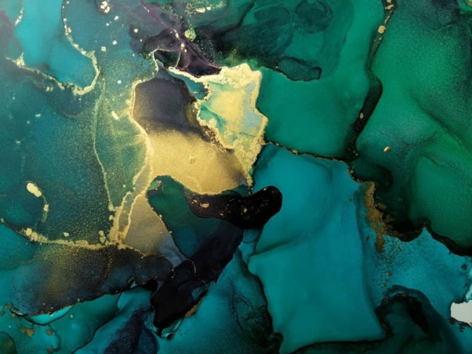 Фотошпалери Зелений fluid art з золотом