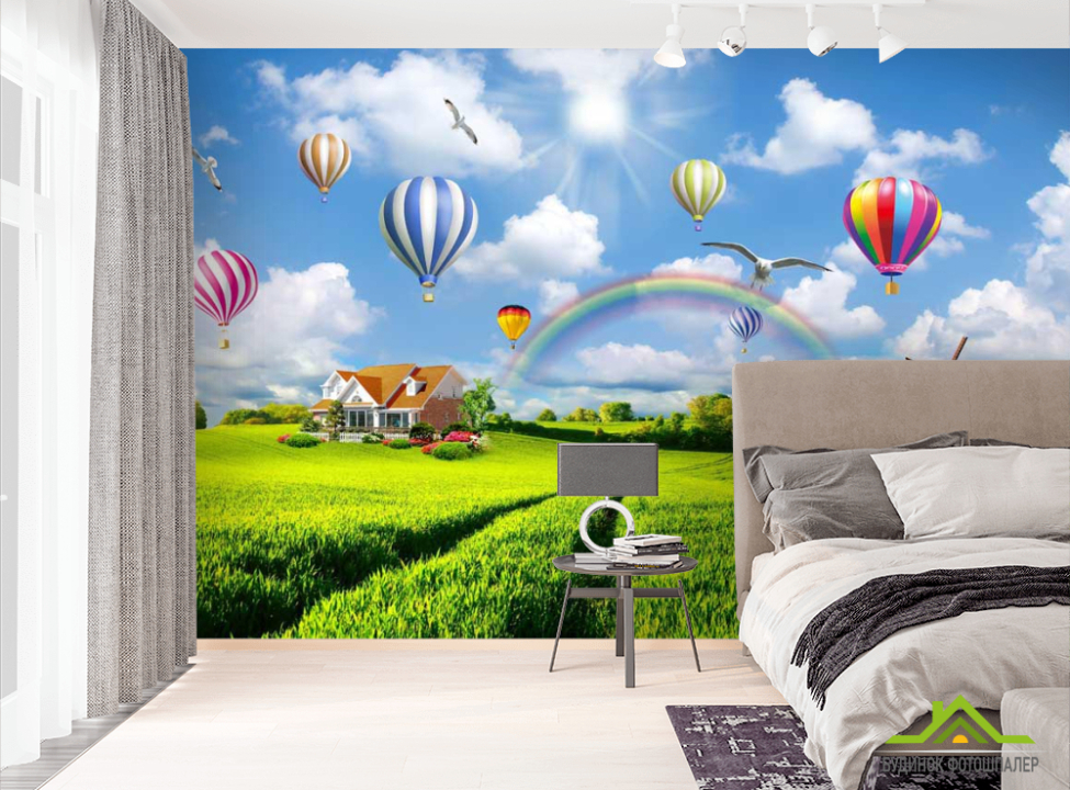 выбрать Фотошпалери Повітряні кулі над полем Фотошпалери Природа на стіну