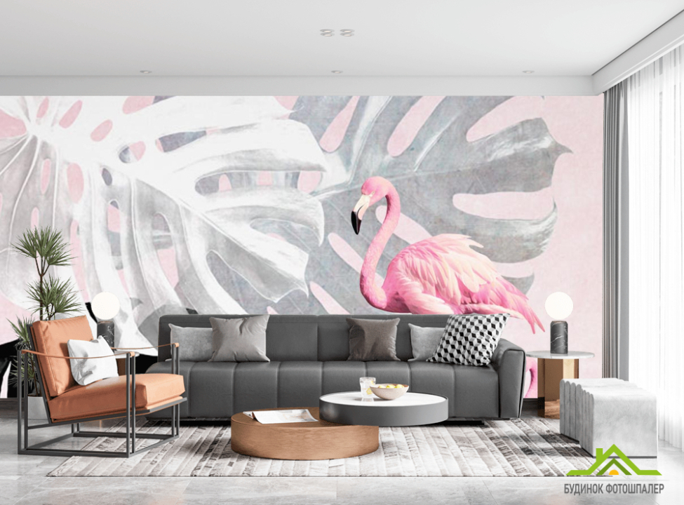 выбрать Фотообои Фламинго и Монстера Фотообои с Фламинго на стену