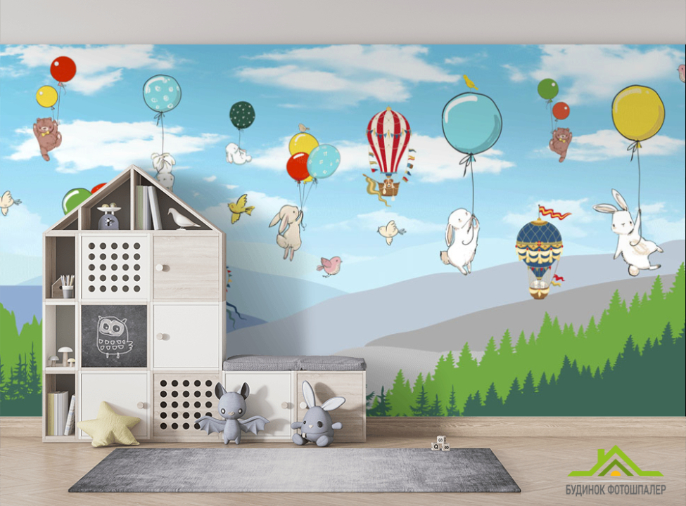 выбрать Фотообои Звери на воздушных шариках Фотообои в детскую на стену