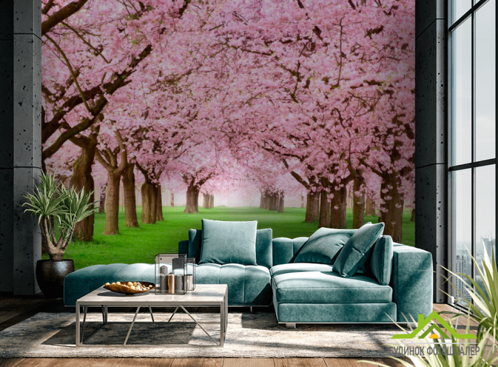 выбрать Фотошпалери Квітучі вишні Фотошпалери Рожеві дерева на стіну