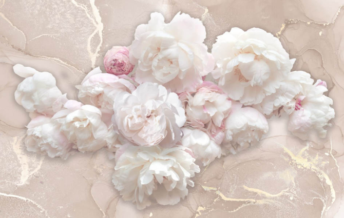 Фотошпалери Білі півонії з рожевим флюїдом