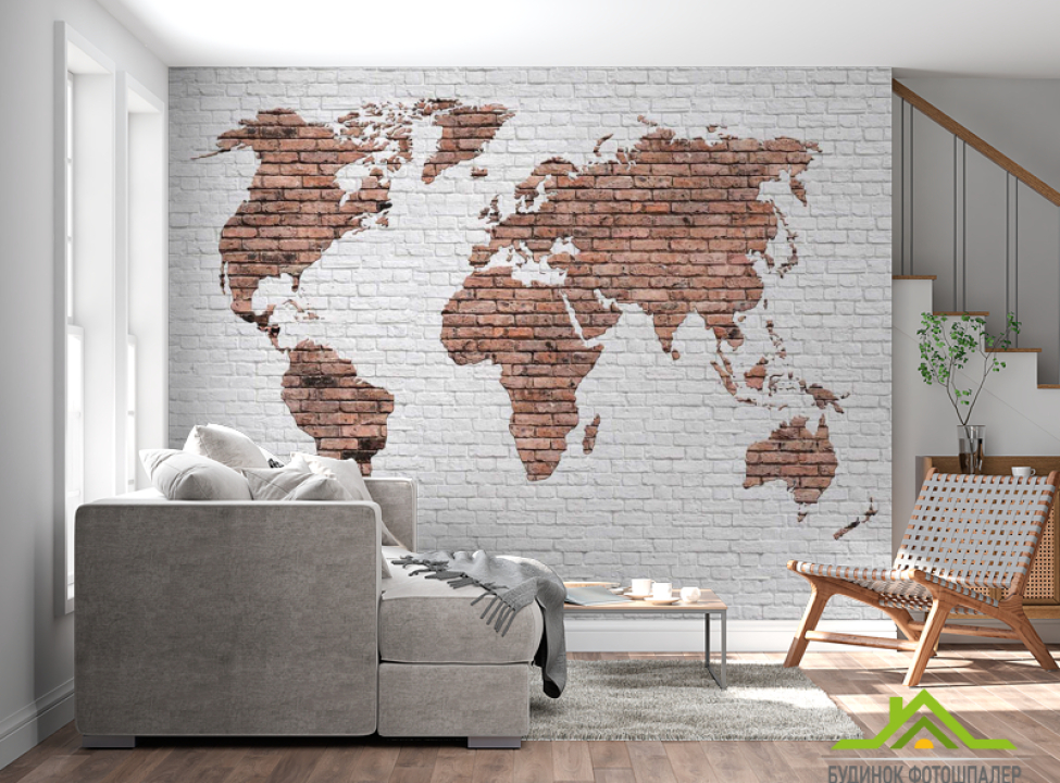 выбрать Фотообои Карта мира на кирпичной кладке Фотообои карта Мира на стену