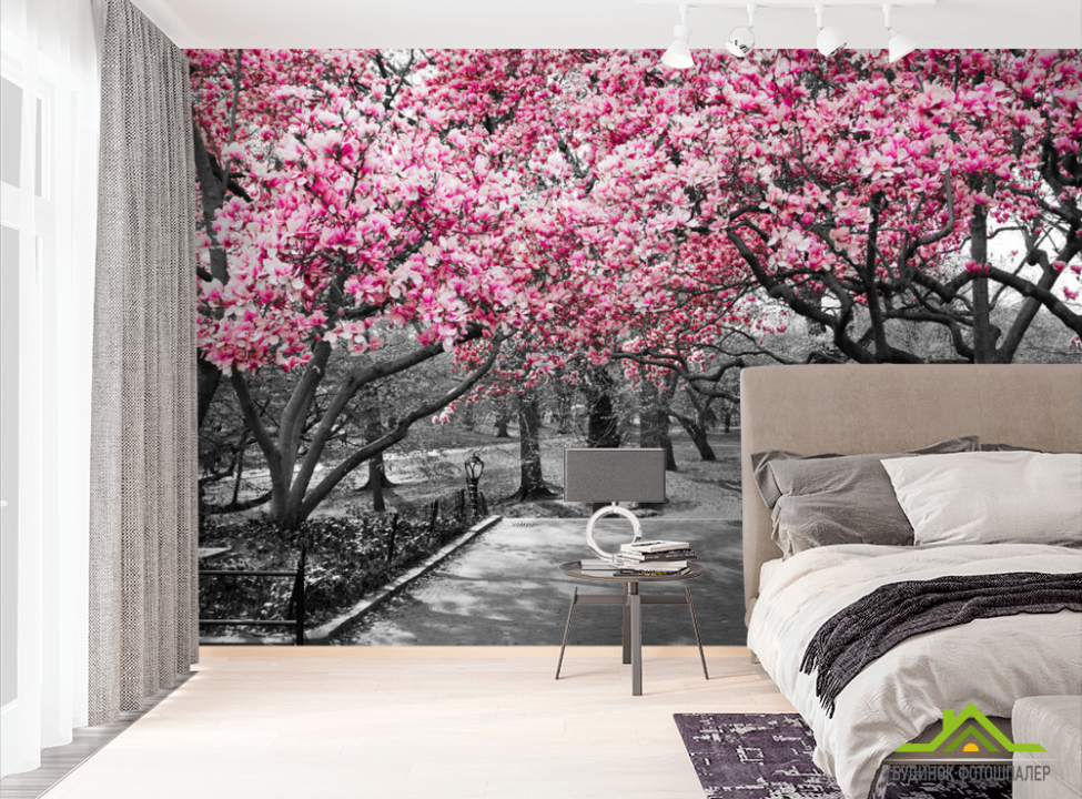 выбрать Фотообои Розовые деревья в парке Фотообои Расширяющие пространство на стену