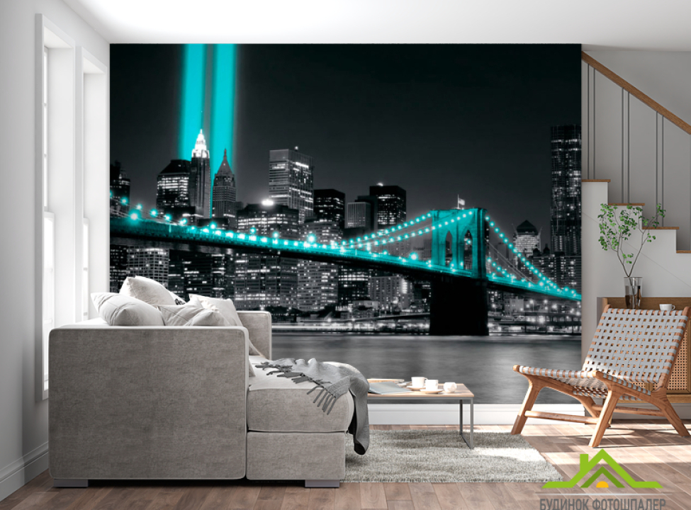 выбрать Фотообои Ночной город в бирюзовых огнях Фотообои ночной город на стену