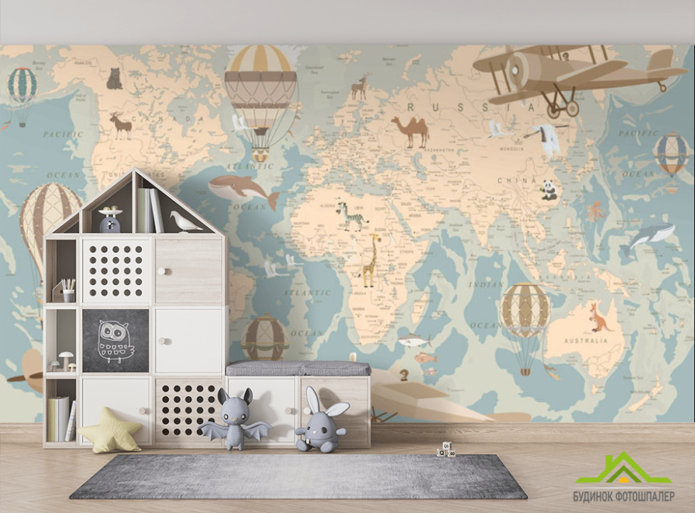 выбрать Фотообои Карта мира и самолеты Фотошпалери Розвиваючі карти на стіну