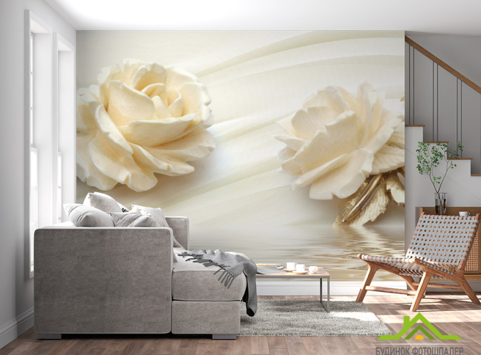 выбрать Фотообои Две большых керамических розы Фотообои 3Д барельеф на стену