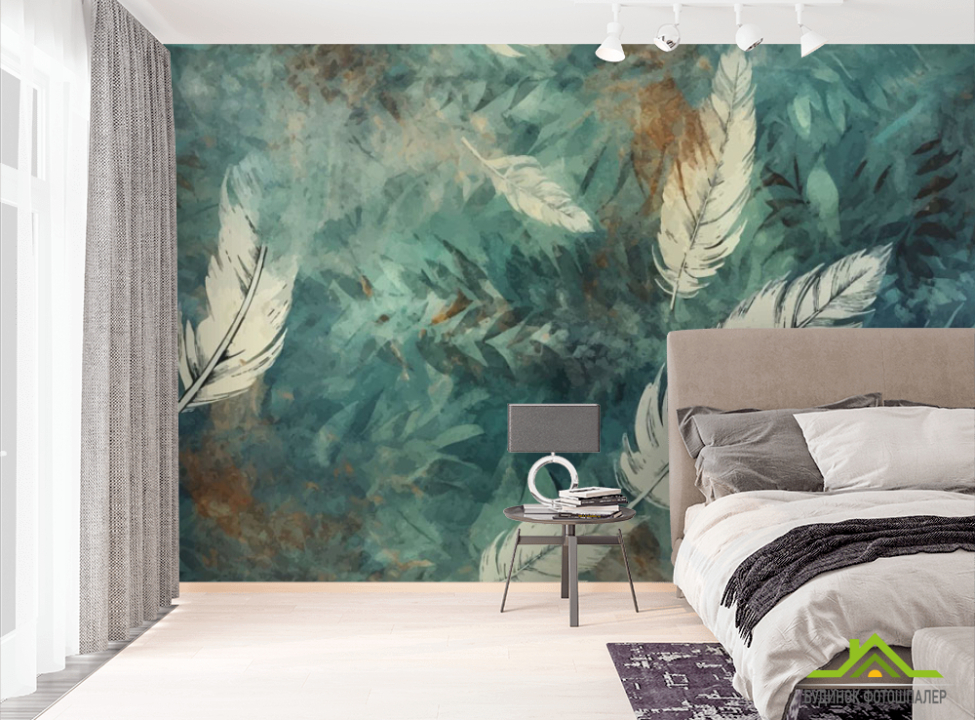 выбрать Фотошпалери Пір'я на зеленому тлі Фотошпалери пір'я на стіну
