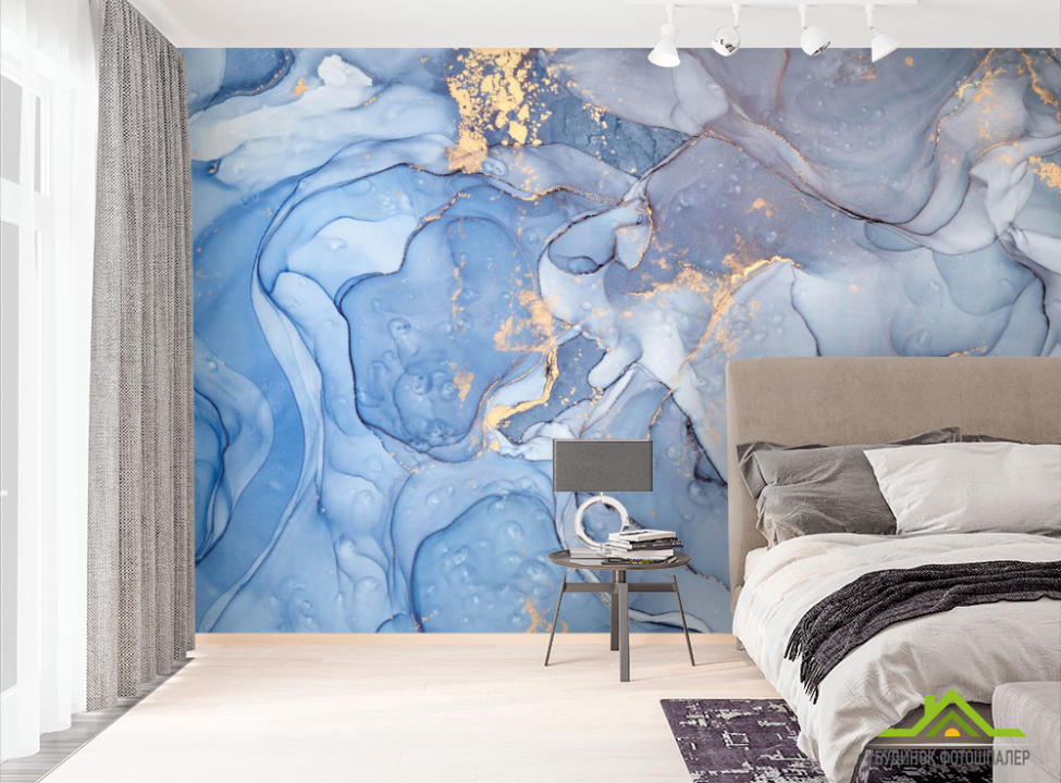 выбрать Фотошпалери Блакитний Fluid art з золотом Фотошпалери Fluid art на стіну