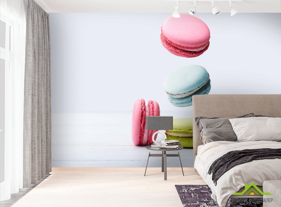 выбрать Фотообои макаруны в воздухе Фотообои Еда и напитки на стену