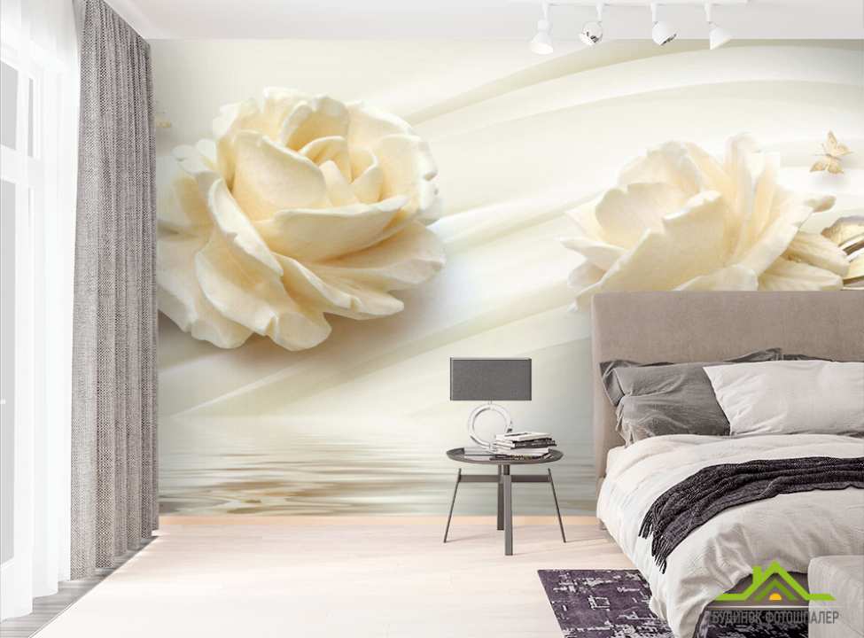 выбрать Фотошпалери Дві великих керамічних троянди Фотошпалери 3Д барельєф на стіну