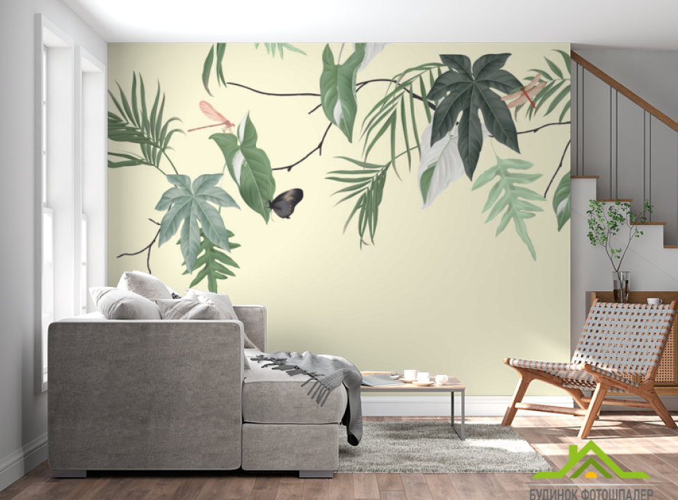 выбрать Фотообои Тропики с потолка Фотообои тропические листья на стену