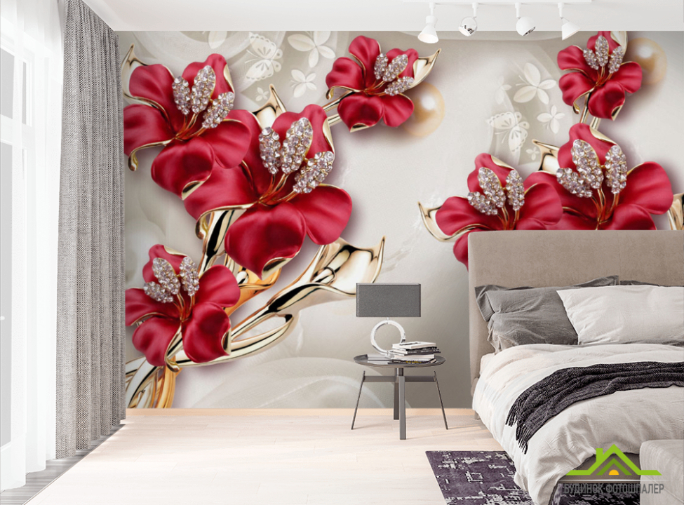 выбрать Фотошпалери Бордові квіти 3Д Фотошпалери квіти 3d на стіну