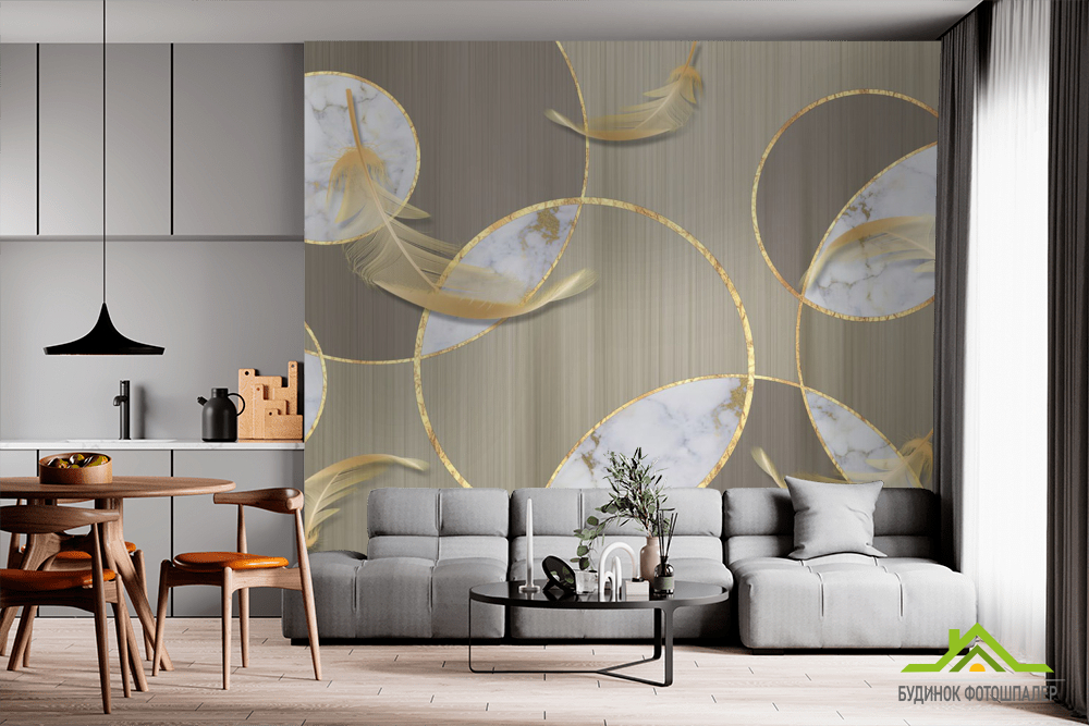 Фотообои перья золотые