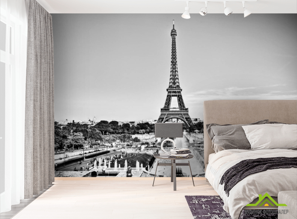 выбрать Фотообои Эйфелева башня чб Фотообои Город на стену