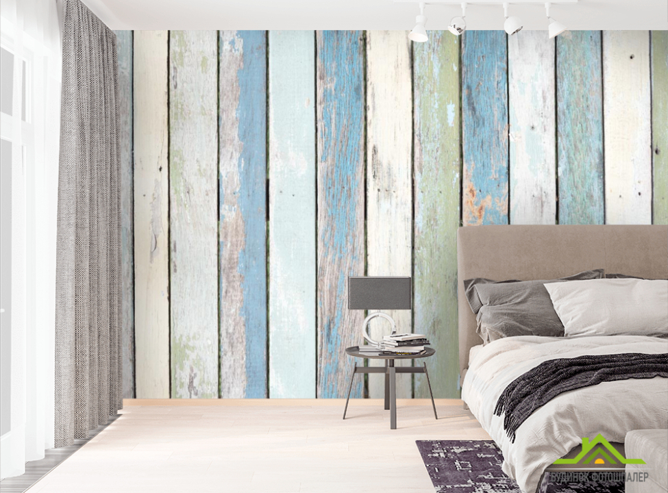 выбрать Фотообои вертикальные деревянные голубые Фотообои лофт на стену